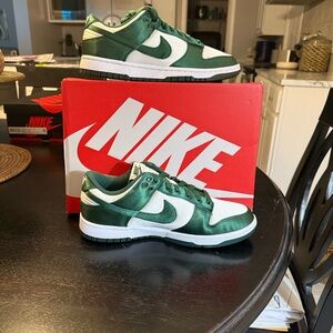 Nike Dunk Low Sneakers in White/Team Green